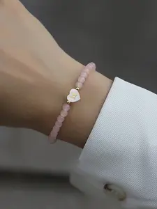 Heart-Shaped Initial Letter Women's Bracelet, New Fashion Pink Colore Beaded Ladies' Jewelry, Casual Style All-Season Accessory, Personalized Jewelry, Initial Charm Bracelets, Heart Design Bracelet