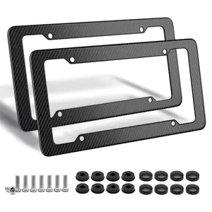 License Plate Frames with Screw Caps, 2 Pack Carbon Fiber License Bracket Holder,Universal Car Exterior Accessory, Car Accessories, License Plate Frame Without Obstruction.Rustproof, Rattle Proof & Weatherproof Universal