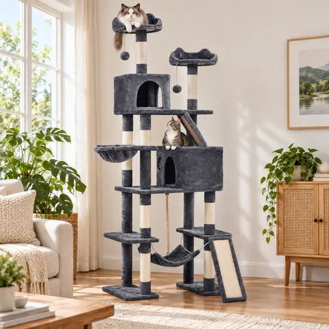 Costoffs 82.5" Large Cat Tree with Double Condos, Hammock & Perches, Multi-Level Indoor Cat Tower for Multi-Cat Homes