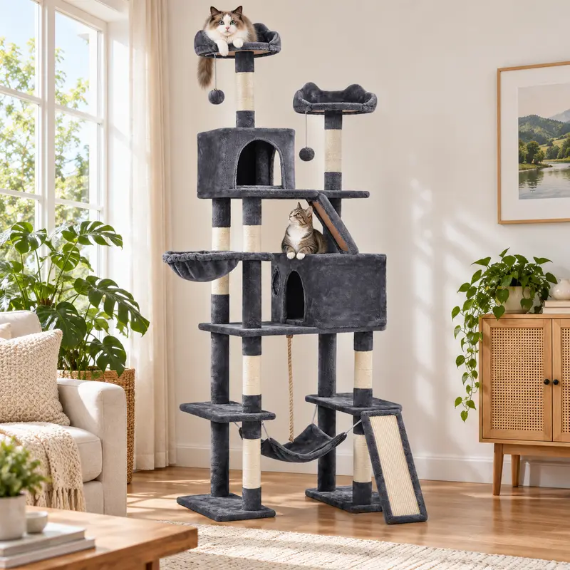 Costoffs 82.5" Large Cat Tree with Double Condos, Hammock & Perches, Multi-Level Indoor Cat Tower for Multi-Cat Homes