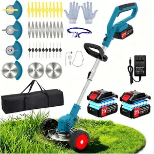 Cordless Weed Wacker Electric Eater 21V Stringless String Trimmers   3-in-1 Grass Trimmer/Lawn Edger/Brush  with 4 Types  & Wheels for Garden Yard