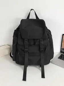 Functional style casual versatile backpack, solid color fashion high-quality large capacity backpack, multi zipper pocket design, can accommodate books, tablets, suitable for school, commuting, shopping, Casual Nylon Backpack, Bookbag