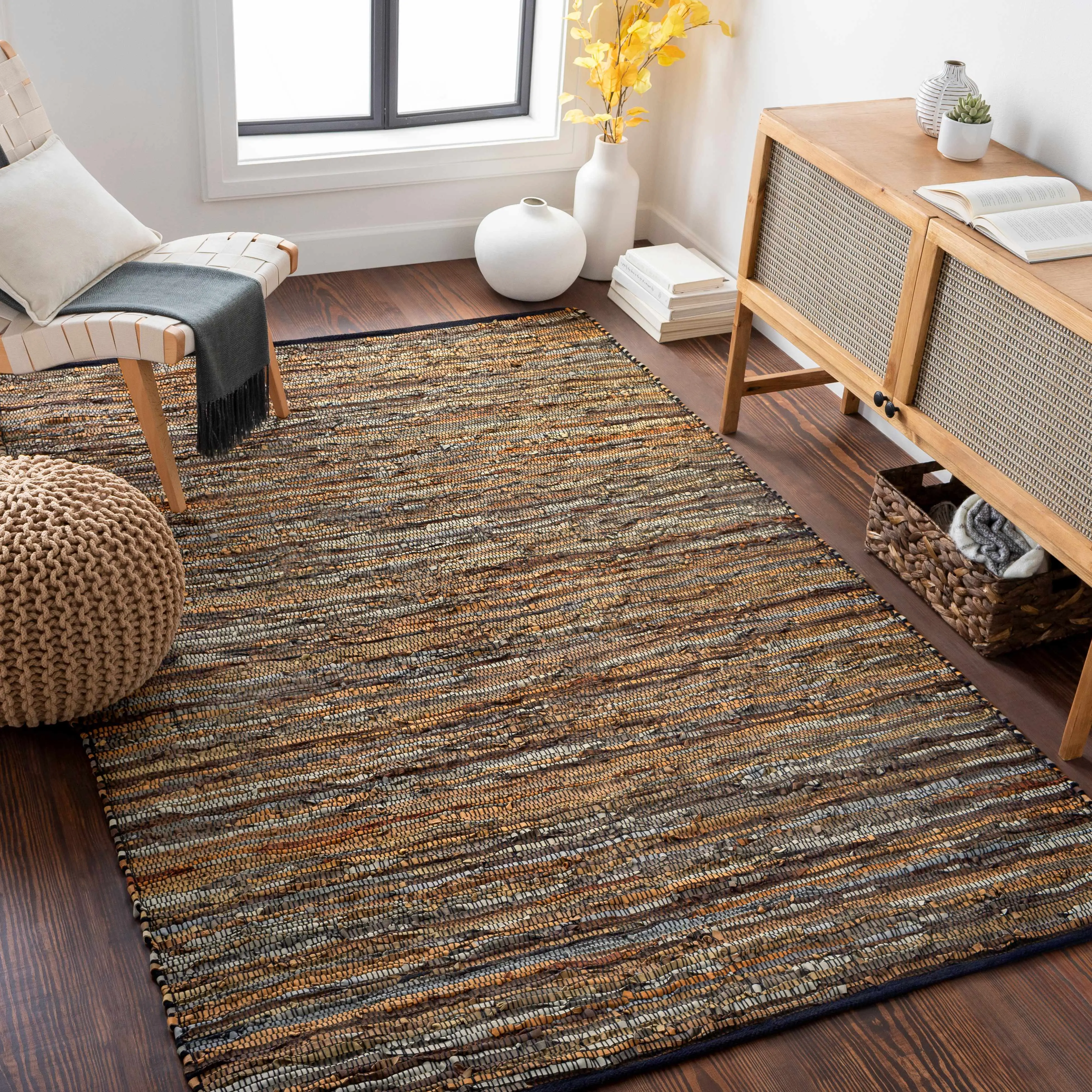 Hand Woven Leather Rag Rug