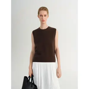 Brown Pure Cashmere Sleeveless Vest