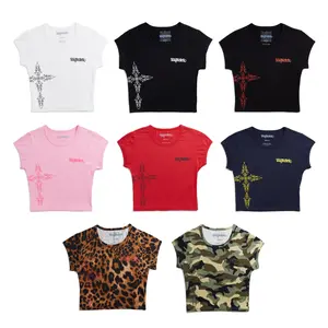 Von Dutch Chopper Cross Baby Tees - Hot Pink Graphic Print Women's Everyday Wear Soft Cotton Cropped Top