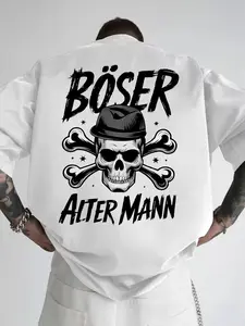 Men's American Vintage Spooky Island Skull Print Short Sleeve T-Shirt, Loose Fit Casual Streetwear, Dark Theme Park Style