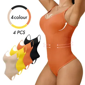 4 Pack Multi-Color Shapewear Tummy Control Bodysuits for Women Adjustable Body Suit Seamless Sculpting Thong Body Shaper Colorful