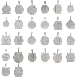 ①Space ice Iced Out Initial Pendant - 26 Alphabet Letters - Cubic Zirconia - Silver Tone Hip Hop Jewelry for Men & Women