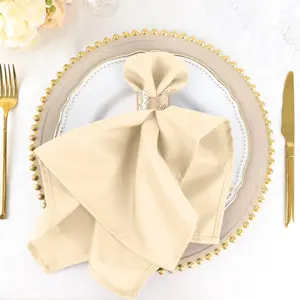 5 Pack Polyester Napkins 20"x20" Beige - Durable & Wrinkle Resistant Dinner Napkins
