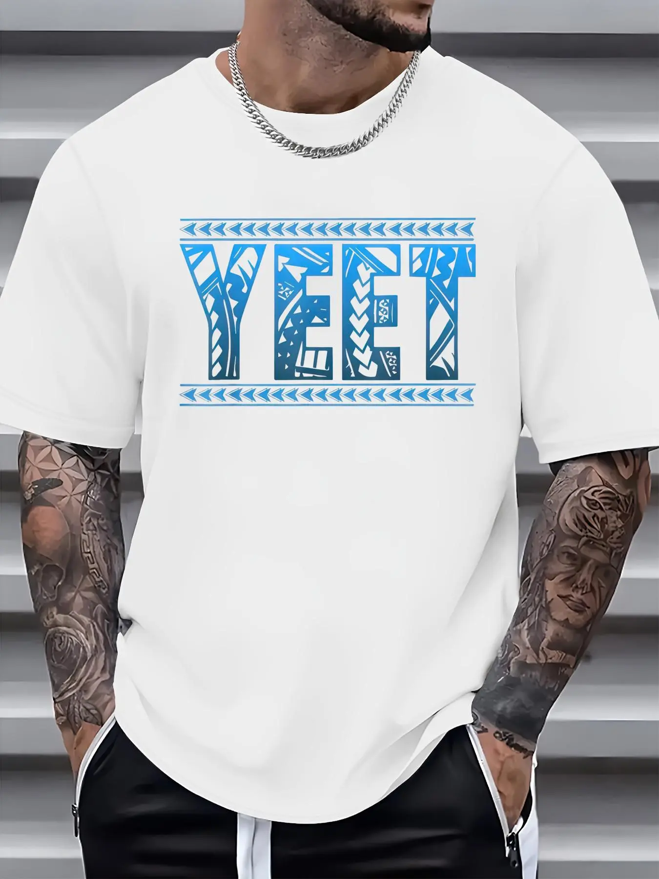 Men's "Yeet" Funny Quote Graphic T-Shirt, Casual Loose Fit Round Neck Shortsleeve Menswear Top in 100% Cotton, Jackets