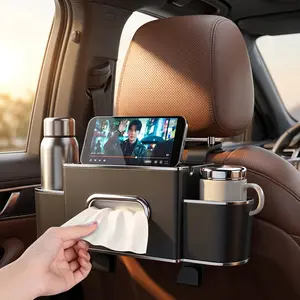Multifunctional 3‑in‑1 Waterproof Car Backseat Storage Organizer, Car Seat Back Storage Box with Cup Holder, Tissue Box & Hooks, Practical Car Interior Gadget, Premium Party Gift for Drivers