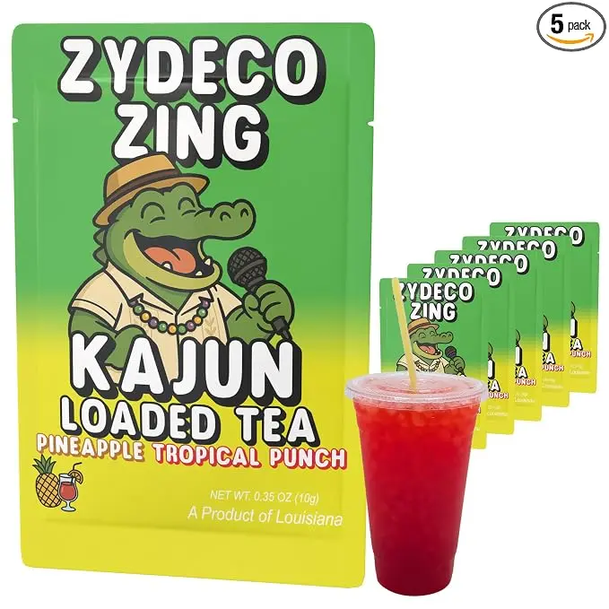 KaJun Loaded Tea Zydeco Zing Pineapple Tropical Punch Sugar-Free Hydration Powder, Green Tea & Guarana Infused, 250mg Caffeine, 0 Calorie, Keto-Friendly, 5-Pack
