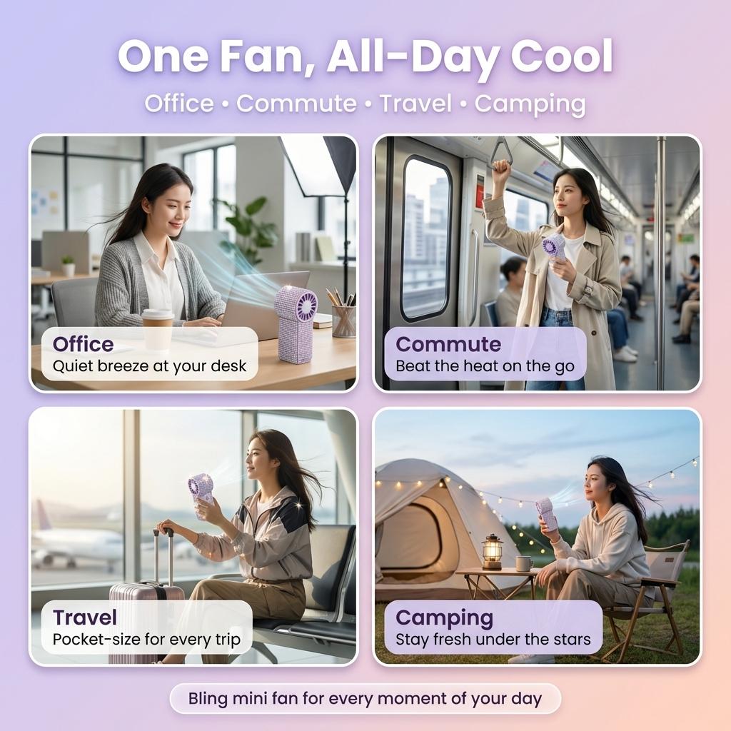 Portable Rhinestone Mini Fan , 17000RPM High-Speed Handheld Fan, USB-C Rechargeable Pocket Fan, Long Battery Life, Small Travel Fan for Wedding, Party, Commuting, Outdoor, Gifts for Women