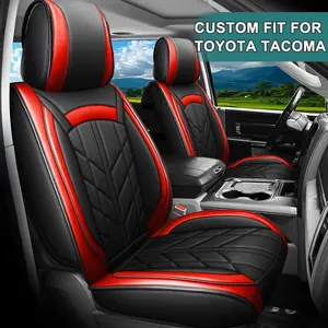 Custom Fit 5-Seater Full Set Seat Covers for 2005-2023 Toyota Tacoma Crew Cab Waterproof PU Leather Full Set Car Seat Cushion Protector Airbag Compatible Easy Install Car Seat Replacement Upgrade Interior Accessories