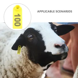 100 Number Plastic Livestock Ear Tags Small Animal Identification Ear Tags Number Marker for Sheep Goat Cow Cattle (Yellow)