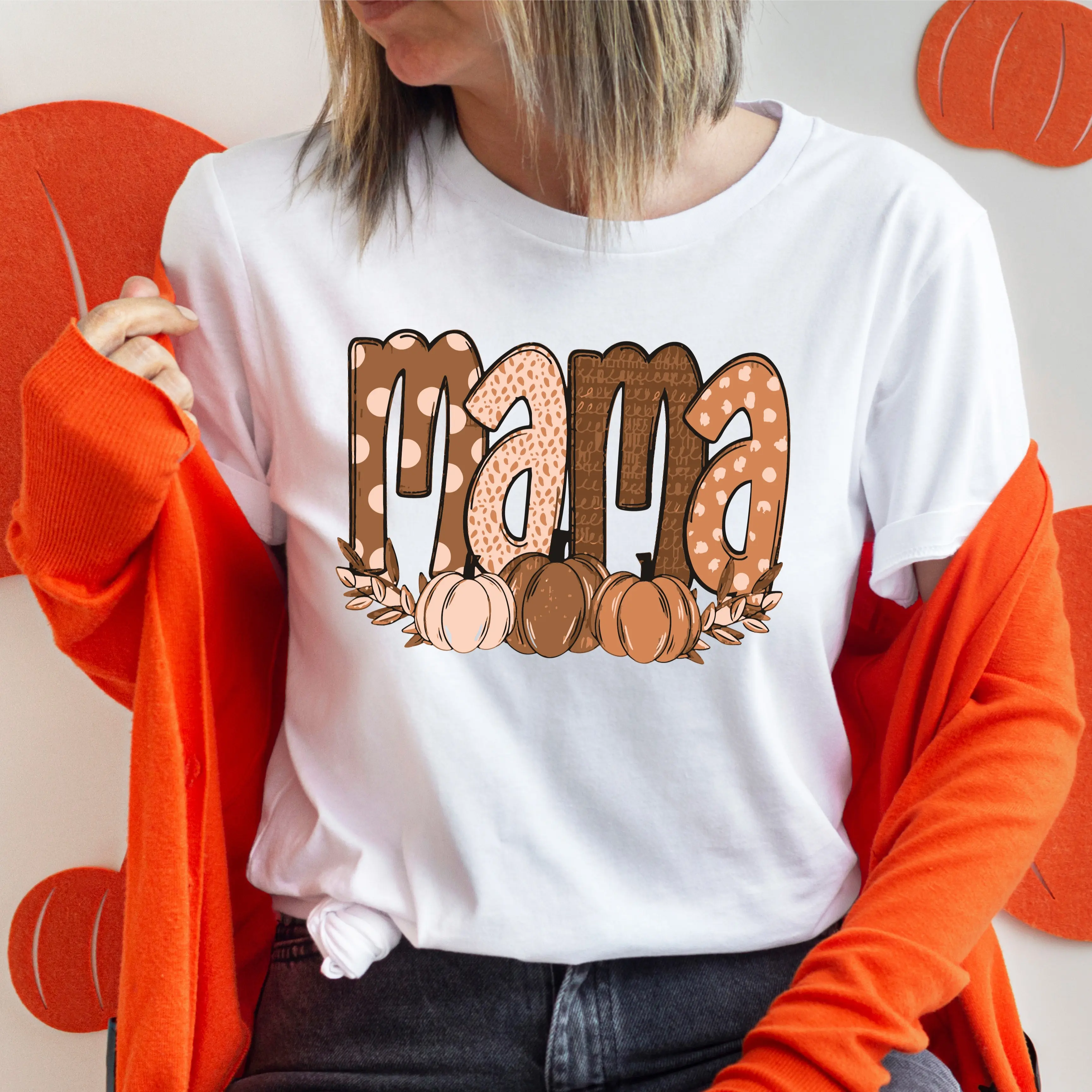 Fall Mama T-Shirt, Pumpkin Bow Shirt, Mama Pumpkin Tee, Halloween Mama Tee, Thanksgiving Mama Gift Shirt, Spooky Mama Short Sleeve, Fall Vibes T-Shirt.