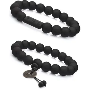 2 count 11mm  Beaded Bracelet for Men Buddhist Beads Elastic