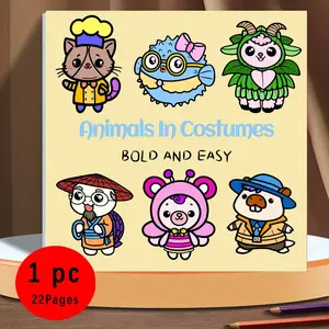 Animals In Costumes Coloring Book: Bold & Easy Designs, 120g Thick No-Bleed Paper, 22 Pages, Odorless & Safe, Glue-Bound, Stress Relief Art Activity for Kids & Adults, Perfect for Anxiety Relief & Self Care