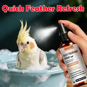 Parrot Feather Care Spray - This bath spray helps with bathing, leaving feathers smooth, shiny, and with a Y-shaped feather effect. Easy to use for daily grooming; lightweight and quick-drying. Apply to the inside of the cage.