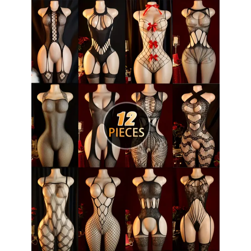 Plus Size 12pcs Sexy Fishnet Lingerie Bodysuit for Women, Hollowed Out Semi-sheer Lace Floral Print Teddy Jumpsuit & Sexy Open Crotch Stocking - TikTok Shop Plus Size 12pcs Sexy Fishnet Lingerie Bodysuit for Women, Hollowed Out Semi-sheer Lace Floral Print Teddy Jumpsuit & Sexy Open Crotch Stocking - TikTok Shop