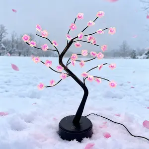 Flower Nightlight Cherry Blossom Tree Lamp 36 Leds Bonsai Tree Lights Valentines Decor DIY Artificial Tabletop Fairy Light, Desktop Bedroom Lighted Cherry Blossom Decor for Valentines