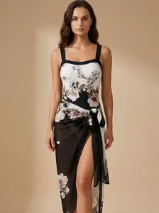 SunKiss 3 Piece Bikini Set for Women High Cut Tummy Control Swimsuit with Sarong Skirt Beach Vacation Outfit Slimming High Waist Swimsuit Stretchy Bathing Suit  Vacation Must-Have