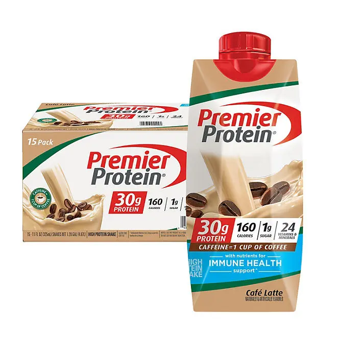 Premier Protein 30g High Protein Shake, Café Latte 11 fl. oz., 15 pk. protein shakes