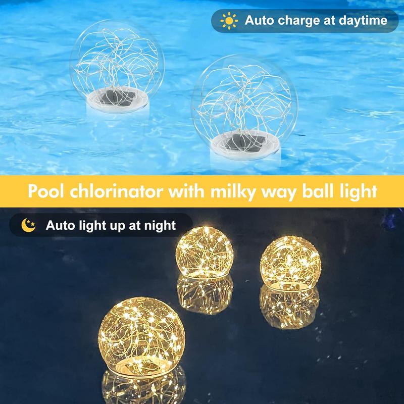 Pool chlorine floater with solar ball light floating chlorine dispenser for 3 chlorine tablets chlorine tablet floater chemical dispenser easy opening bromine tablet holder for pool spa