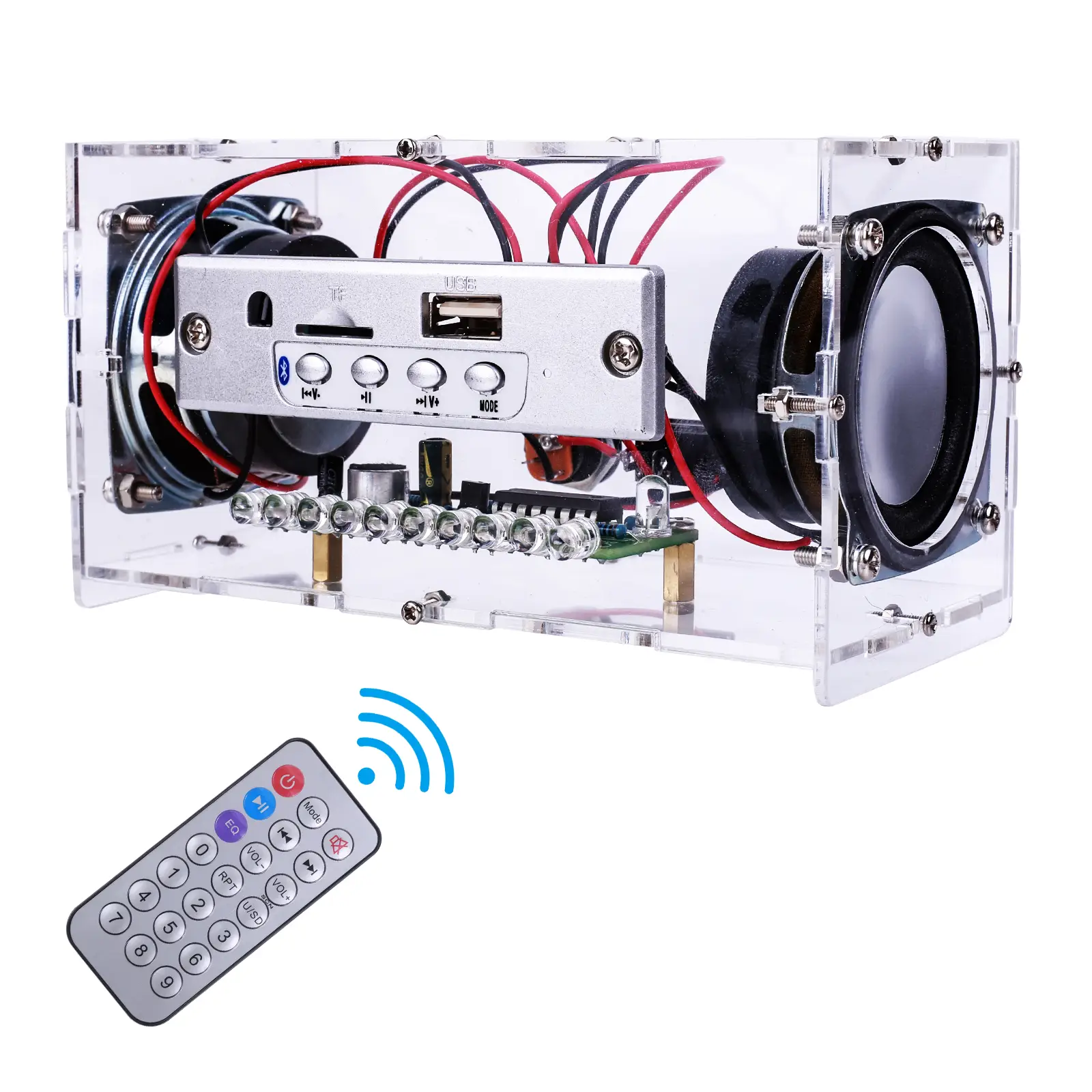 DIY Bluetooth-Compatible Speaker Kit, Mini Stereo Sound Amplifier Soldering Projects Transparent with Colorful LED Flashing Light, DIY Speaker Kit Ele