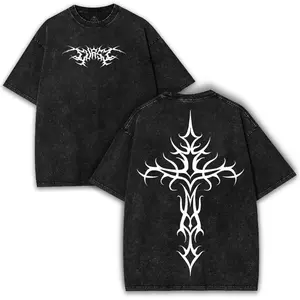 Gothic Tribal Cross Oversized T-Shirt: Washed Heavy Cotton Streetwear men  clothing