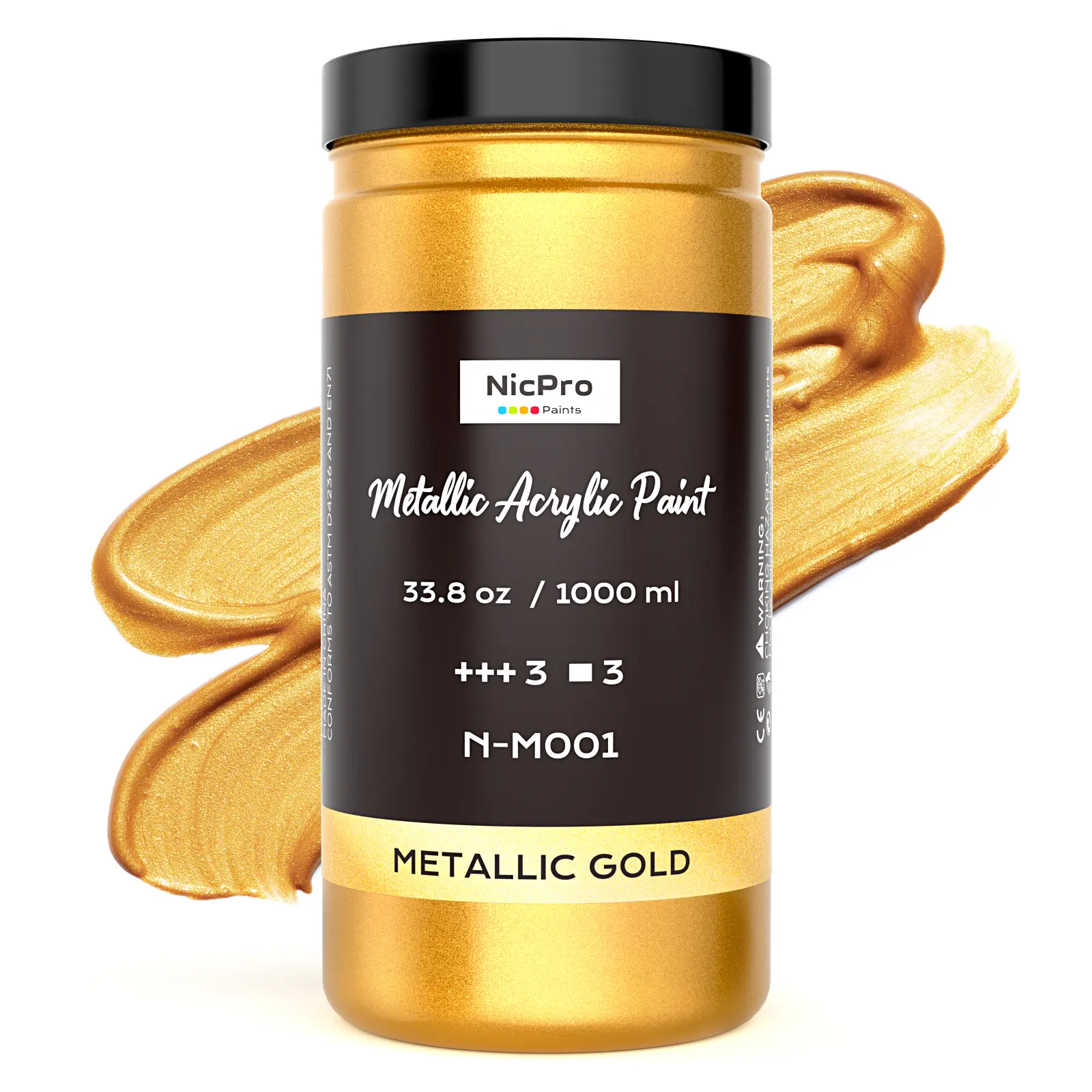 Nicpro Acrylic Paint, 33.8oz/1000ml Large Gold Leaf Paint Non Toxic, Non Fading Art Craft Paint for Pumpkins, Canvas, Wood, Clay, Fabric, Metal, Furniture, Handcrafts, Art Supplies