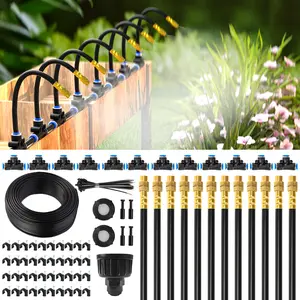 Mixc 50/100FT Drip Irrigation System | 12 Adjustable Copper Nozzles | Automatic Watering Kit for Garden, Lawn, Greenhouse, Yard & Potted Plants