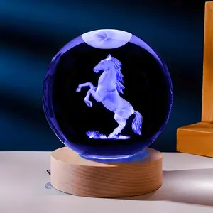 3D Carved Horse Crystal Ball LED Night Light, Home Decor, Equestrian Theme, Perfect Christmas Gift, Office, Bedroom, Hotel, Restaurant Party Decoration