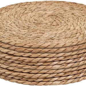 Defined Deco Woven Placemats Set of 5,12" Round Rattan Placemats,Natural Hand-WovenWater Hyacinth Placemats, Farmhouse Weave Place Mats, Rustic Braided Wicker Table Mats for Dining Table,Home,Wedding.