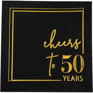 50 PK 3-Ply 5x5 Inches Disposable Cocktail Napkins Beverage Paper Napkins for Birthday Wedding Anniversary Party Decorations Black and Gold (50 Years)