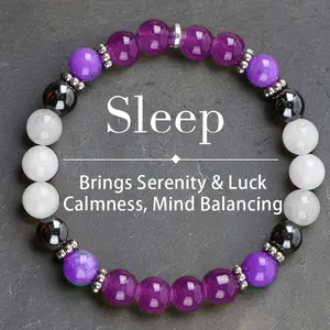 help sleep Purple Crystal Bead Elastic Bracelet - Perfect Gift for Men And Women, Brings Serenity8 Luck -Sparkling Faux Crystal Jewelry, Infused with Prosperity Energy