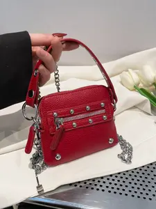Women's Rivet Chain Handbag, Punk Style Motorcycle Crossbody Bag, Streetwear Mini Bag, Vintage Y2K Lipstick Card Holder, Handbag Shoulder Bag