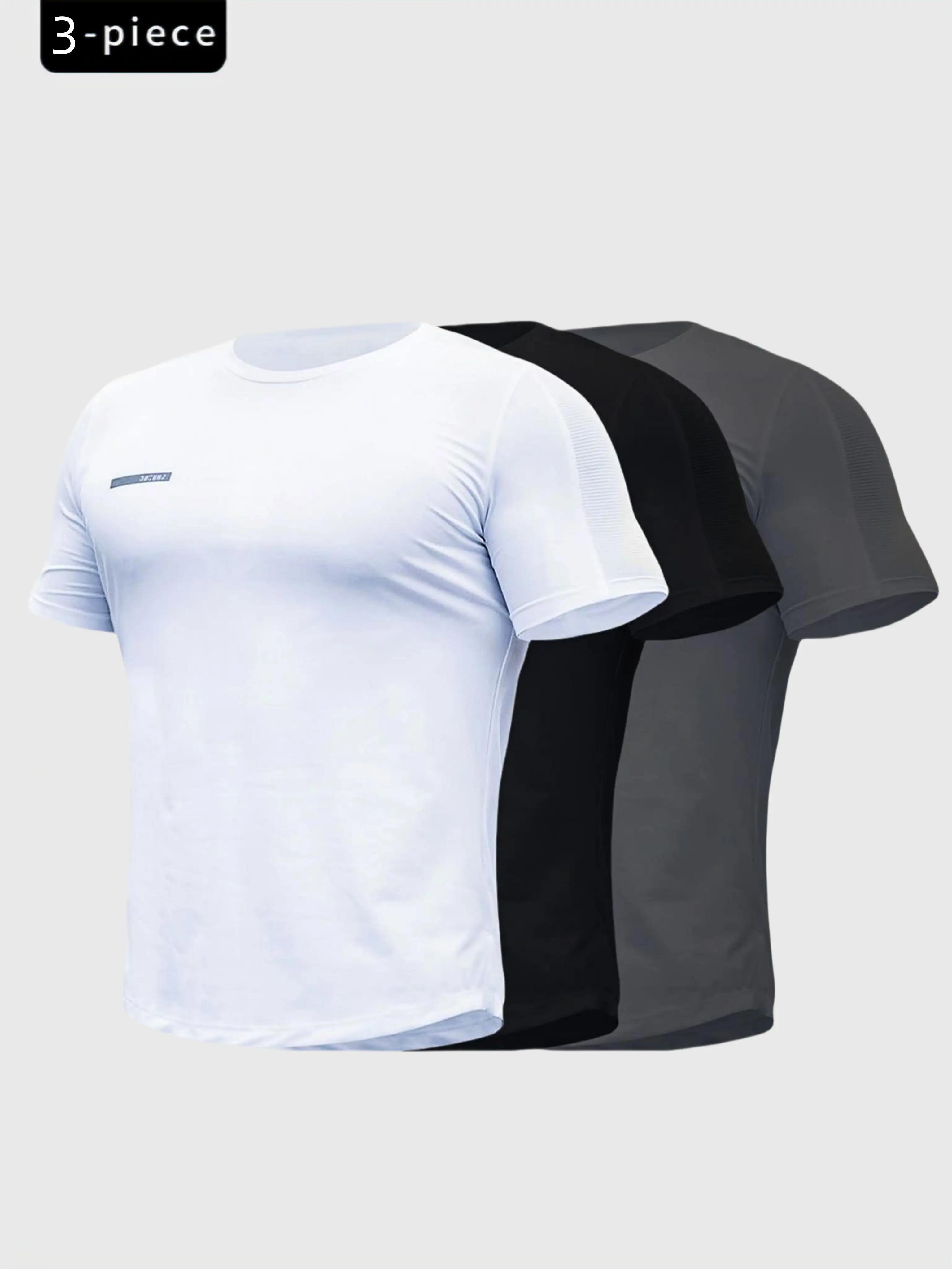 Men's 3-pc Workout Set - Quick-Drying Solid Color T-Shirts with Sweat-ready Mesh & Free-move 3D Cut, Made for Running, Gym, and Workouts