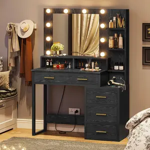 Sikaic Makeup Vanity With Lights Charging Station Mirror Drawers vanity Furniture Bedroom
