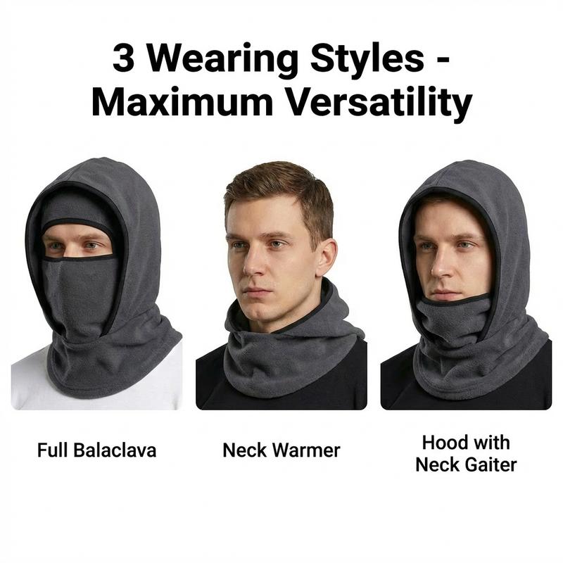 Balaclava Ski Mask for Men & Women - Windproof Fleece Hood Winter Face Mask & Neck Warmer, Thermal One-Piece Pullover Hat for Skiing, Cycling, Motorcycle, Running & Extreme Cold Weather Gear, Soft Breathable Helmet Friendly Head Cover