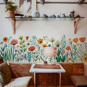A piece of (30*90cm) colored flower skirting line wall sticker, Floral pattern sticker, suitable for living room, bedroom, bathroom, home background decoration, self-adhesive sticker M18595