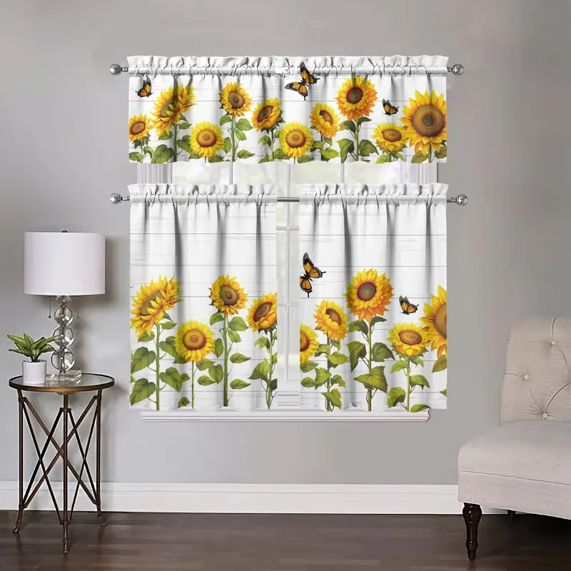 3pcs Sunflower Kitchen Curtains Sets for Windows Sunflower Summer Kitchen Curtain Sink Window Valance 3pcs Set Sunflower Kitchen Decor for Living Room Bedroom 28*40inch