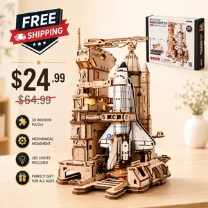 Graduation Gift ROKR Wooden Space Shuttle 3D Puzzle Model Kit | DIY Spacecraft Assembly Toy with Moving Parts | Stress-Relief Building Experience & Sense of Achievement | Collectible Display Model | Creative Gift for Kids, Adults & Space Lovers