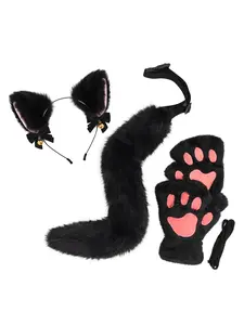 Cat Ear Headband Animal Tail Gloves Set, Anime Cosplay Accessories, Convention Party Costume Props, Secondary Dimensional Dress-Up Gear