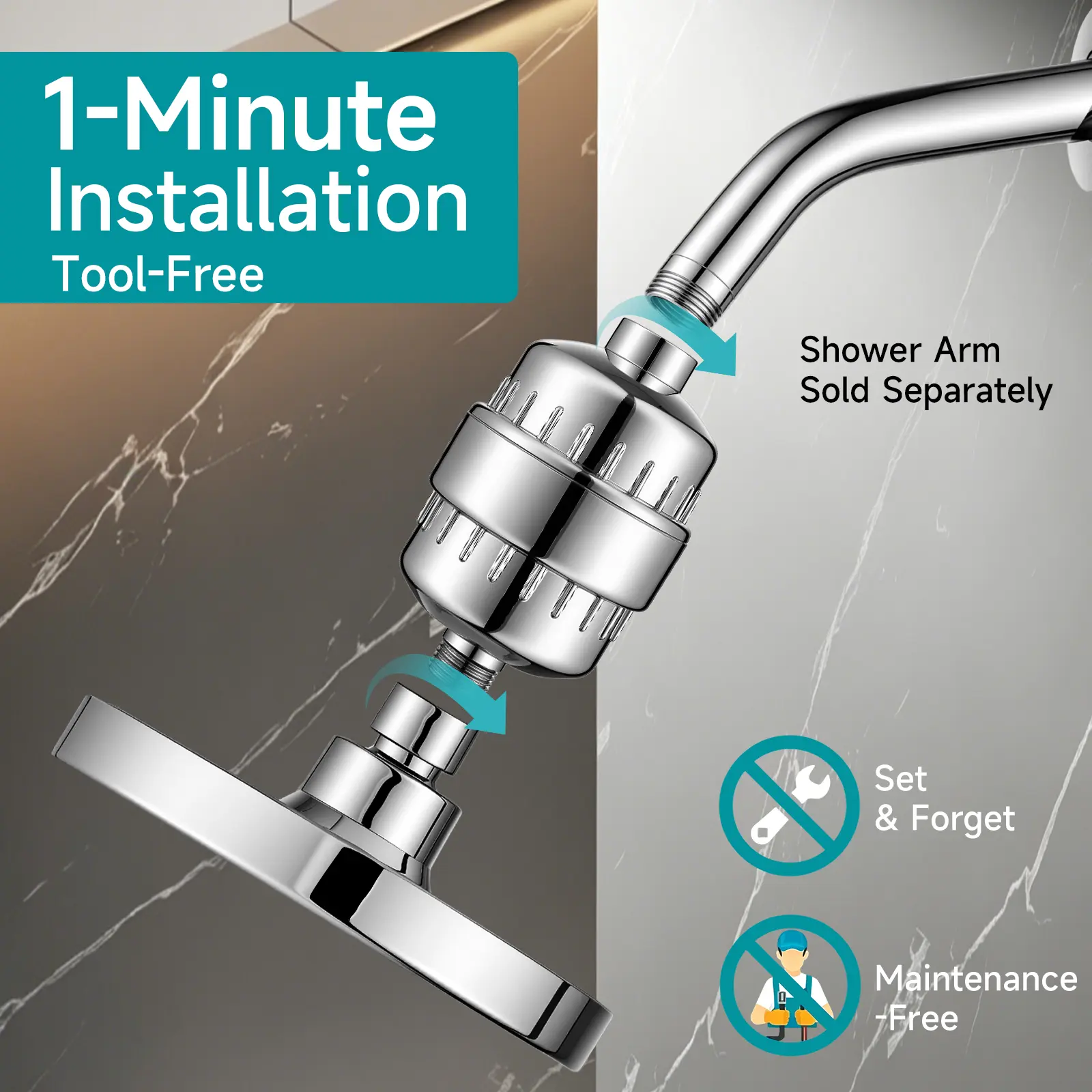 Filtered Shower Head Set, 20-Stage Shower Filter - Reduces Chlorine and Heavy Metals, High-Pressure Shower Head, 6inch Round, Luxurious Polished Chrome backtoschoolshopping