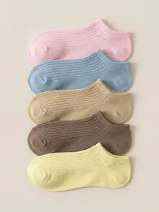 Pack of 5 Plain Ankle Socks for Women, Invisible No-Slip, Breathable, Unisex, Summer Essential, Casual Style, All Seasons