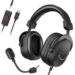 FIFINE H9 PC Gaming Headset with 7.1 Surround Sound, Detachable Microphone, Control Box, 3.5mm Jack, Over-Ear Wired for PC/Smartphone/PS5 via USB, Xbox/Switch via 3.5mm