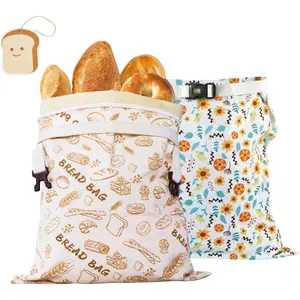 Bread Bag for Homemade Bread - 2 Packs XL Reusable Organic Beeswax Natural Cotton Sourdough Bag, Homesteading Sourdough Bags with Sealing Zip to Keep Fresh(13*17 Inches)