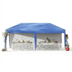 Garvee 10'X20' Commercial Gazebo Pop-Up Canopy Tent, 5-Minute Setup No Tools Needed, 2 Sidewalls, 8 Stakes & 6 Sandbags, 210D Oxford UV Protection with Roller Bag for Farmers' Market, Wedding, Parties