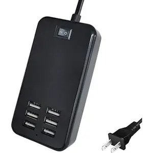 USB Charging Station 6-Port Desktop USB Charger Port Suitable for Smart Phones, All Charging Devices with SBU, Multi-Port Wall Charger with Switch (Black) (zetx06b)